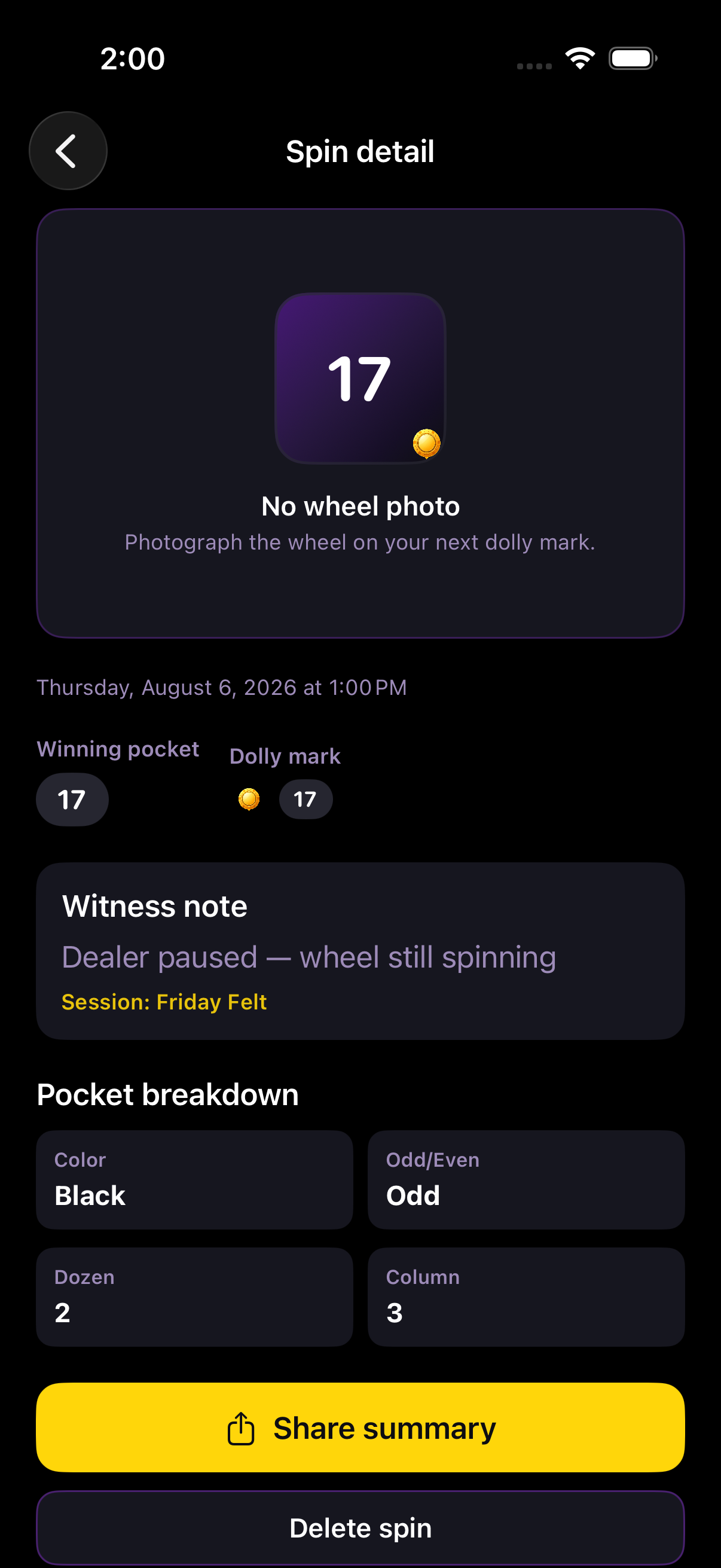 Spin detail view